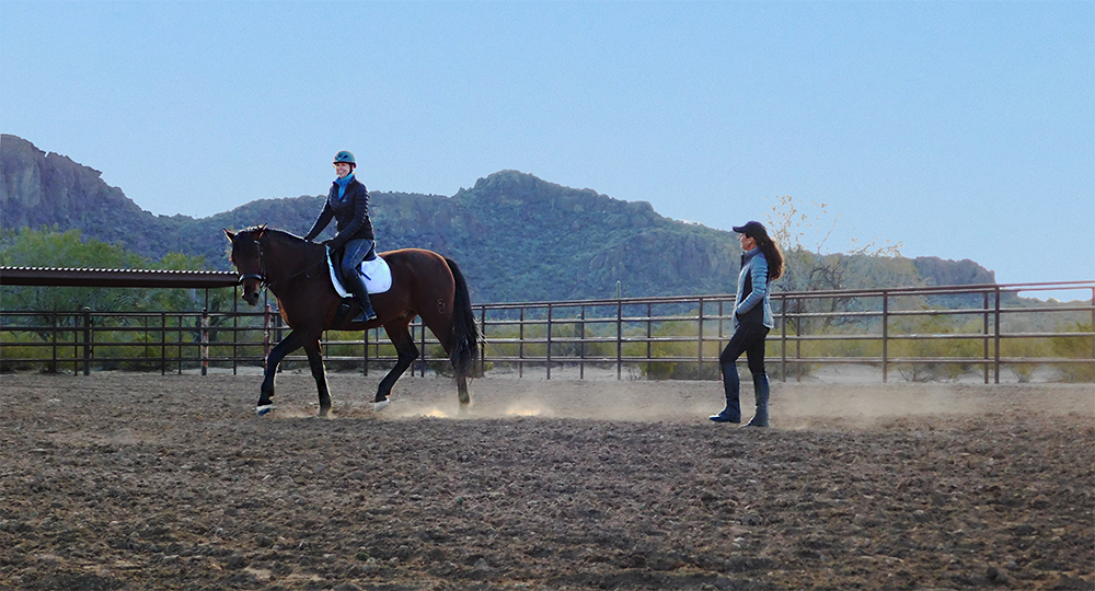 julie teaching lesson to an english rider