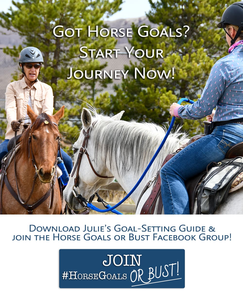 Got horse goals? Start your journey now! Download Julie's goal-setting guide and join the Horse Goals or Bust Facebook Group! Button: Join Horse Goals or Bust