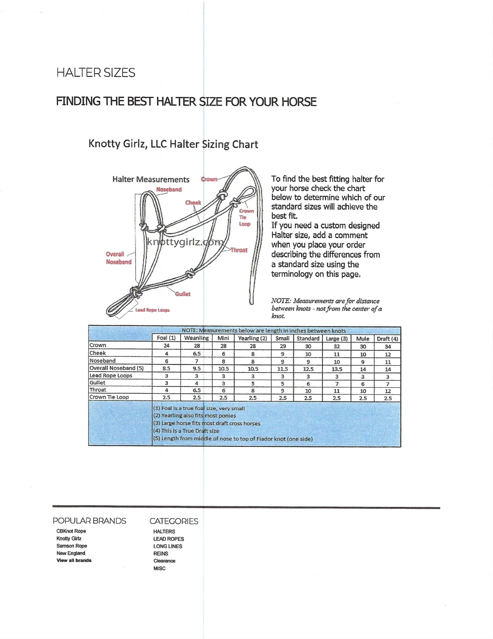 Halter Size Guide